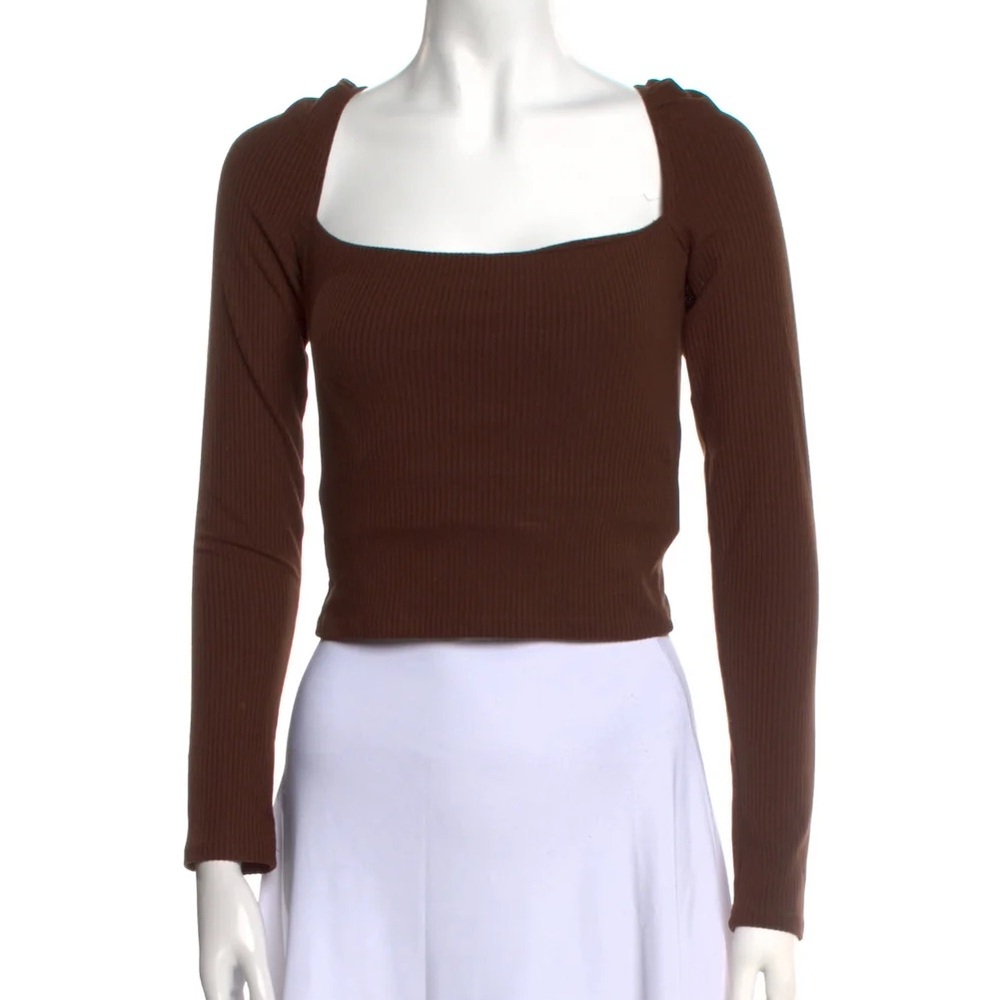 Reformation Ribbed Brown Tie Back Long Sleeve Top